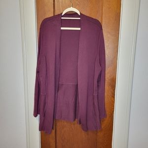Maroon Open Front Cardigan with dropped waist and rippled edge